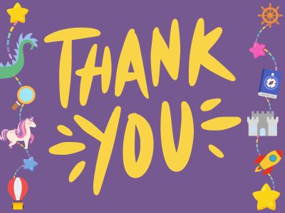 Two vertical lines of icons frame the words "Thank you"