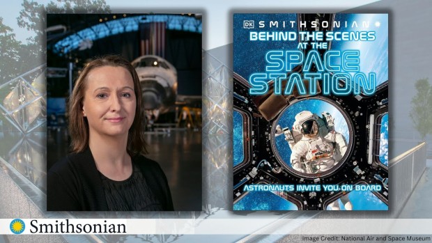 Image of Dr. Jennifer Levasseur and space station book cover